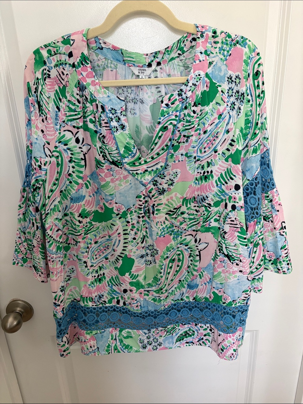 crown & ivy Pink, Green & Blue Paisley V-Neck Tunic